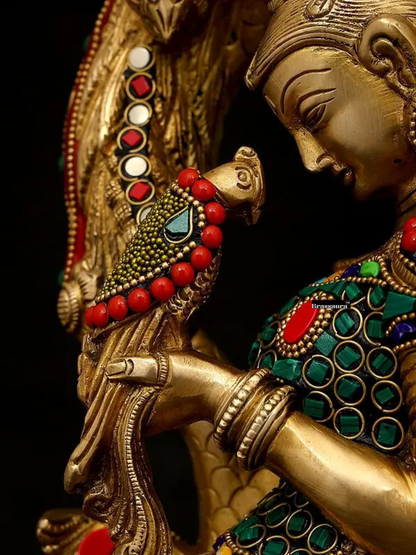 Brassaura™ Celestial Nymph with Parrot Brass Statue – Height 17.91 inches | Weight 11.50 kgs