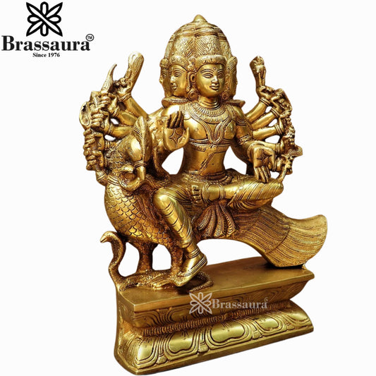 Brassaura® Murugan Brass Statue on Peacock | Divine South Indian Temple Décor | Height 16 Inches