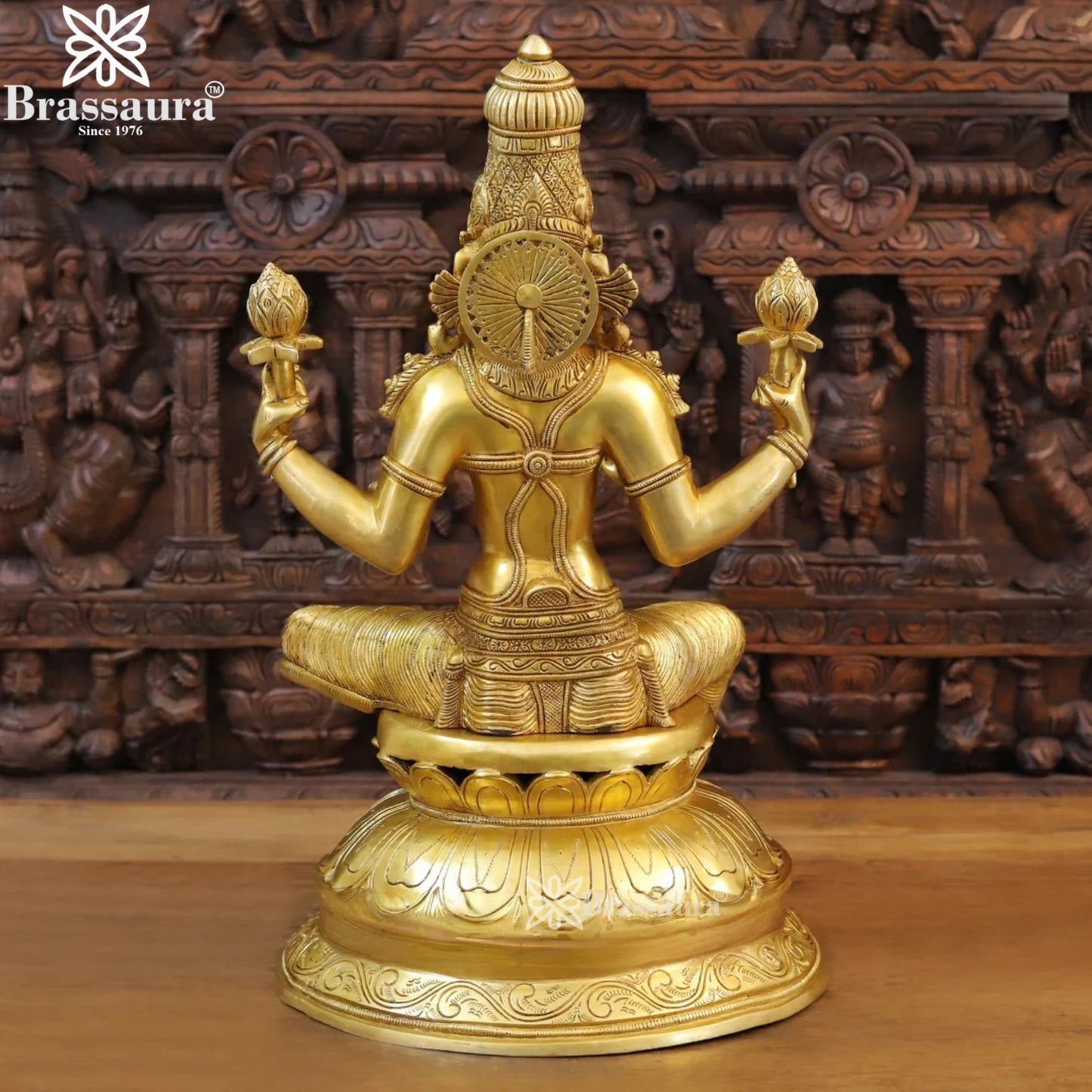 Brassaura™ Elegant Brass Laxmi Murti – Height 23.5 Inches & Weight 28.36 Kgs | Temple & Home Décor