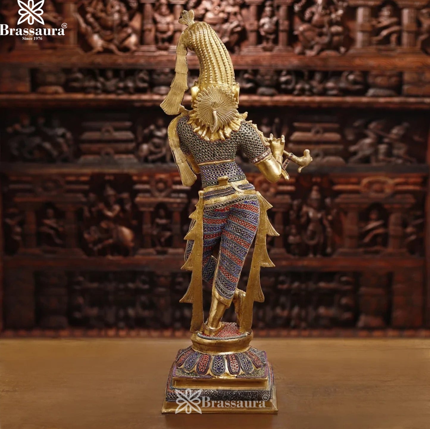 Brass Gem Stone Work Krishna Murti Weight 25.78 Kg And Height 35.5 Inch