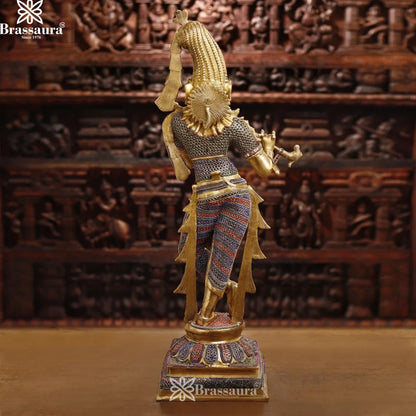 Brass Gem Stone Work Krishna Murti Weight 25.78 Kg And Height 35.5 Inch