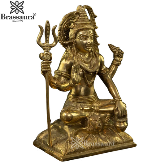 Brassaura™ Handcrafted Brass Shiva Idol – Height 8 Inches & Weight 2.5 Kgs | Devotional Sculpture