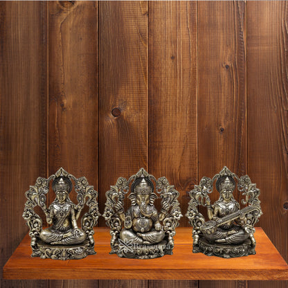 Brass Super Fine Lakshmi Ganesh Saraswati Murti Weight .996 Kg And Height 4 Inch