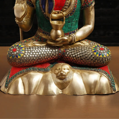 Brassaura™ Brass Gem Stone Work Shiva Idol – Height 17 Inches &  Weight 11.84 Kgs | Traditional Temple Figurine