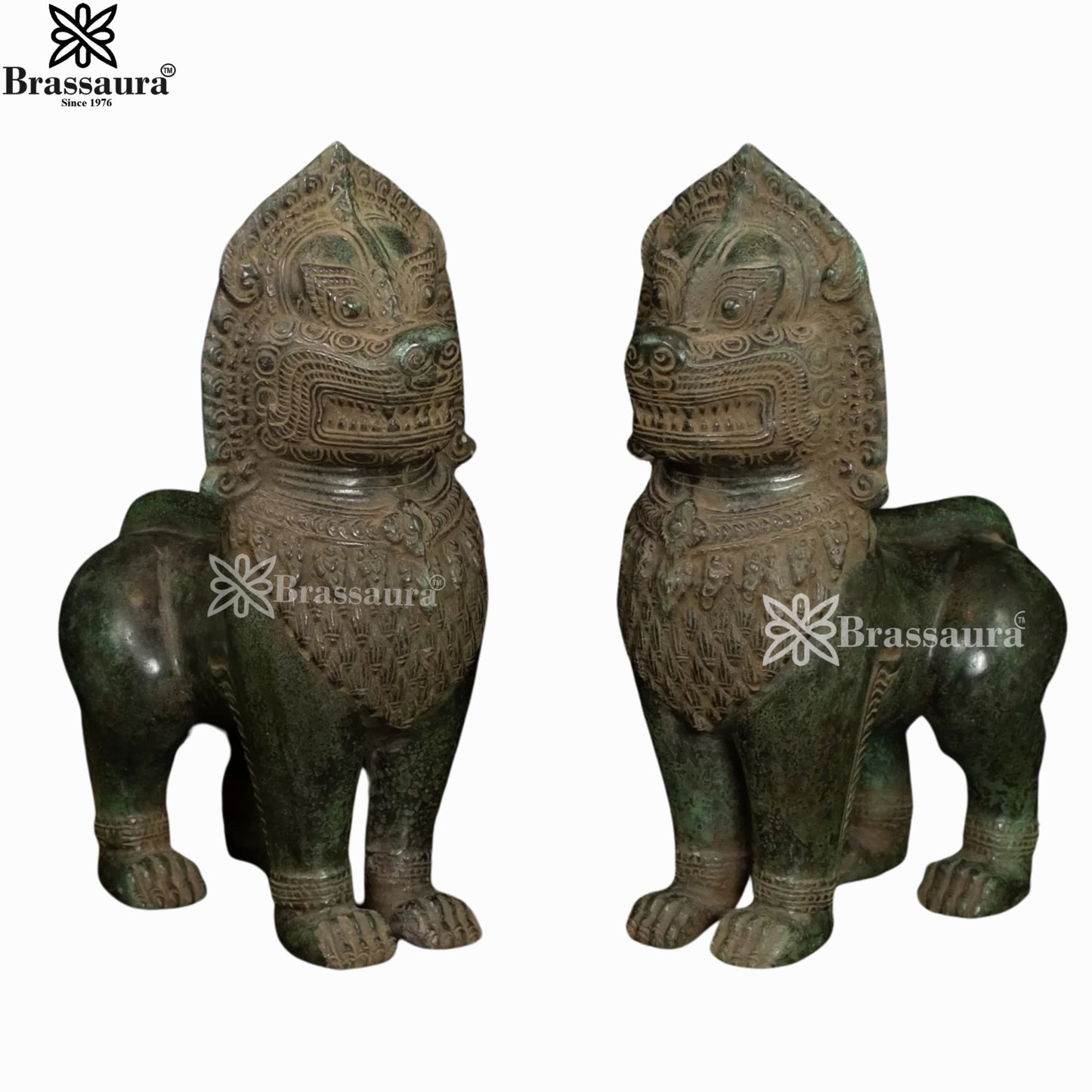 Bronze Balinese Temple Lion Idol For Home Decor Weight 2.8 Kg And Height 11 Inch