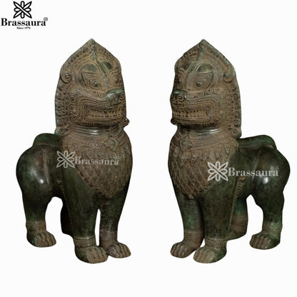 Bronze Balinese Temple Lion Idol For Home Decor Weight 2.8 Kg And Height 11 Inch
