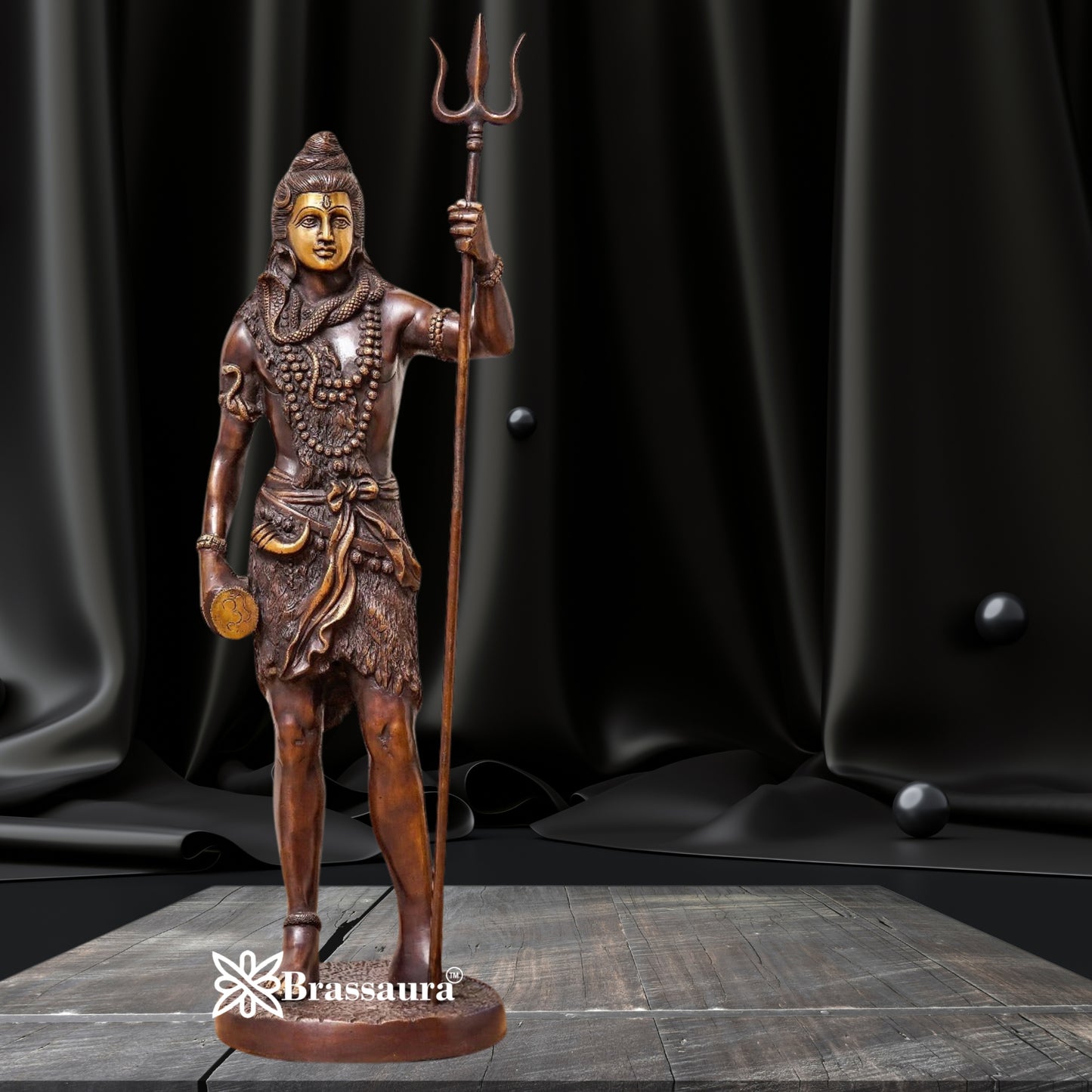 Brassaura™ Premium Brass Shiva Idol – Height 26 Inches & Weight 11 Kgs | Traditional Temple Statue