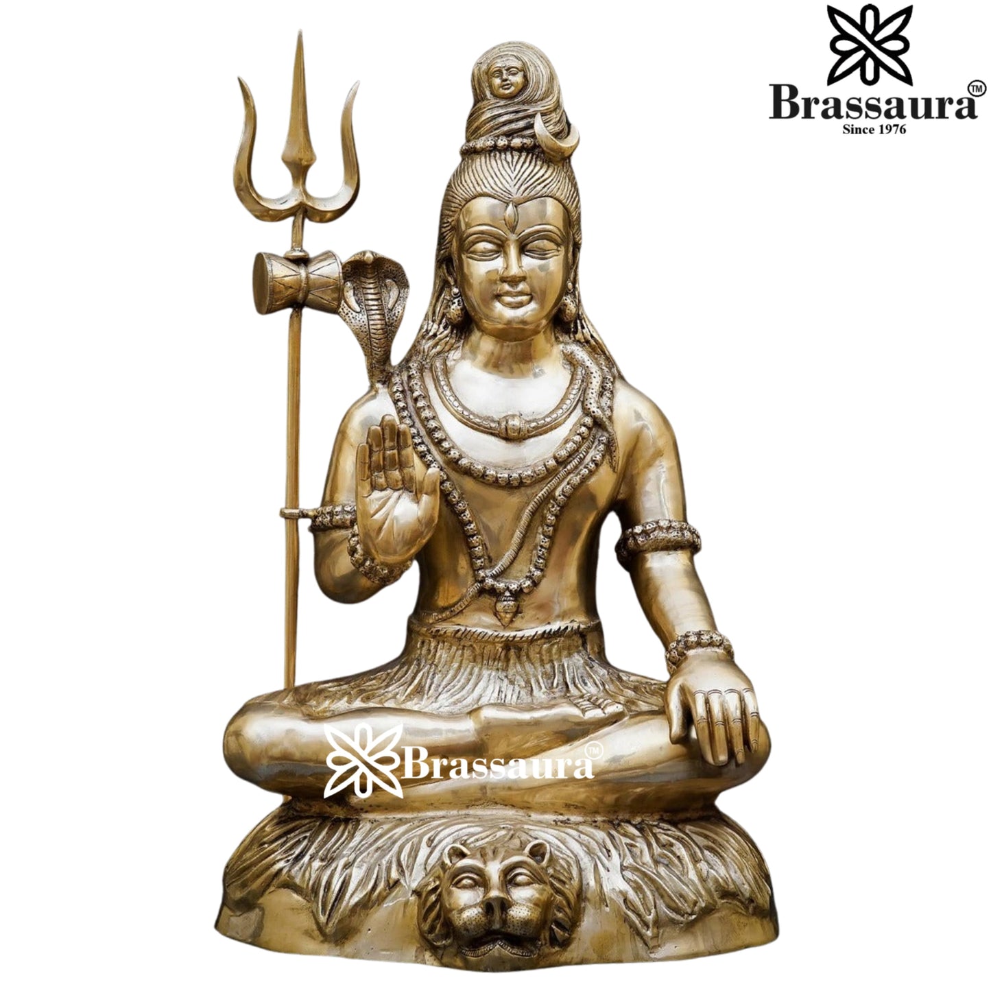 Brassaura™ Classic Brass Shiva Murti – Height 34 & Weight 35 Kgs | Sacred Idol for Temple & Home