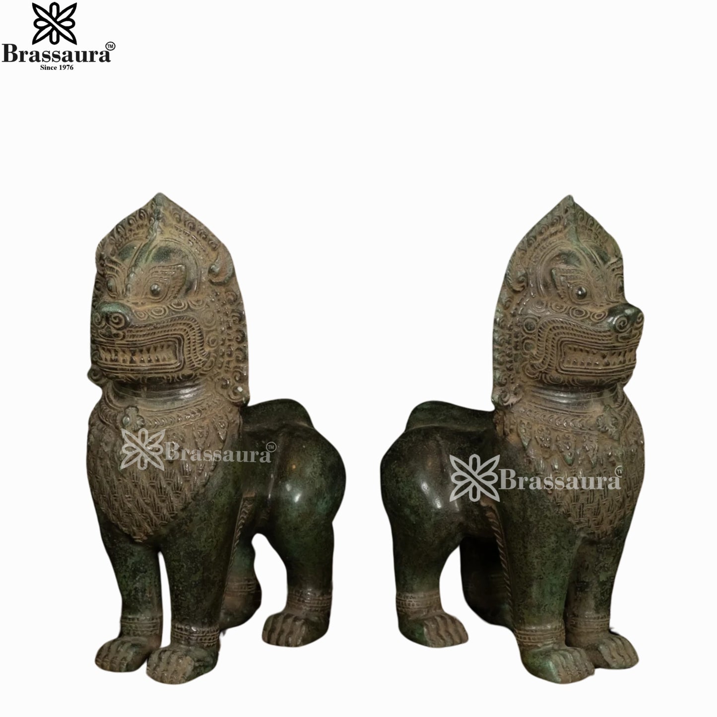 Bronze Balinese Temple Lion Idol For Home Decor Weight 2.8 Kg And Height 11 Inch