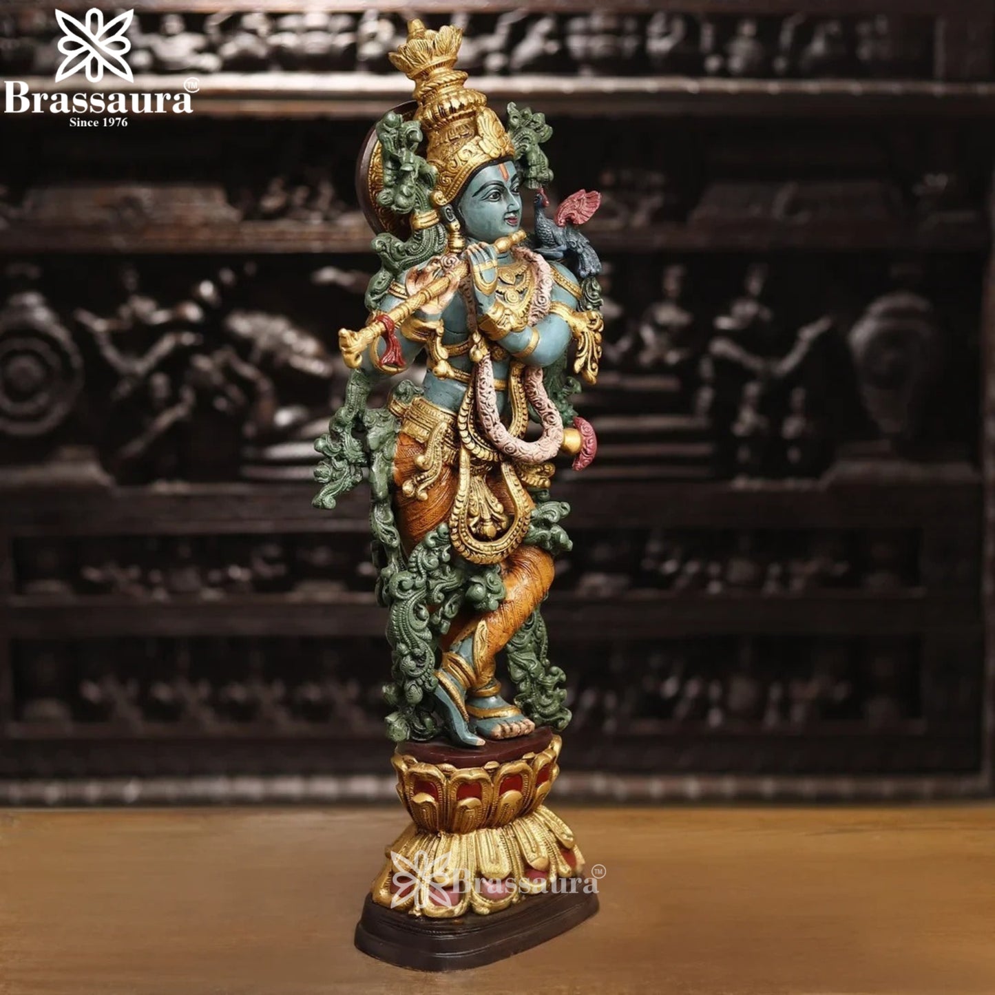Brass Krishna Murti Weight 15.63 Kg And Height 30 Inch