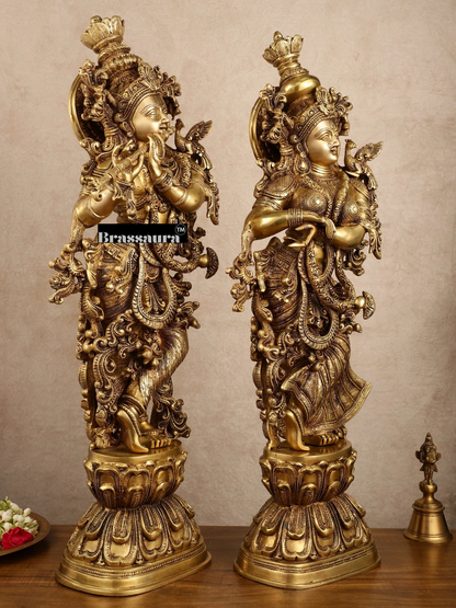 Brassaura™ Pure Brass Superfine Radha Krishna Statue – 30 Inch Height, 33 Kg Pair | Elegant Spiritual Home Decor