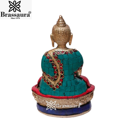 Brass Blessing Gem Stone Work Buddha Weight 1 kg & Height 7 Inch