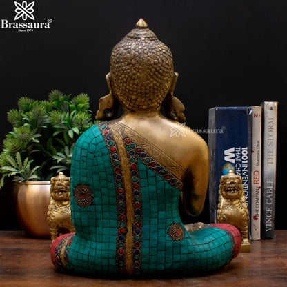 Brass Blessing Gem Stone Work Buddha Weight 6.2 kg & Height 12 Inch