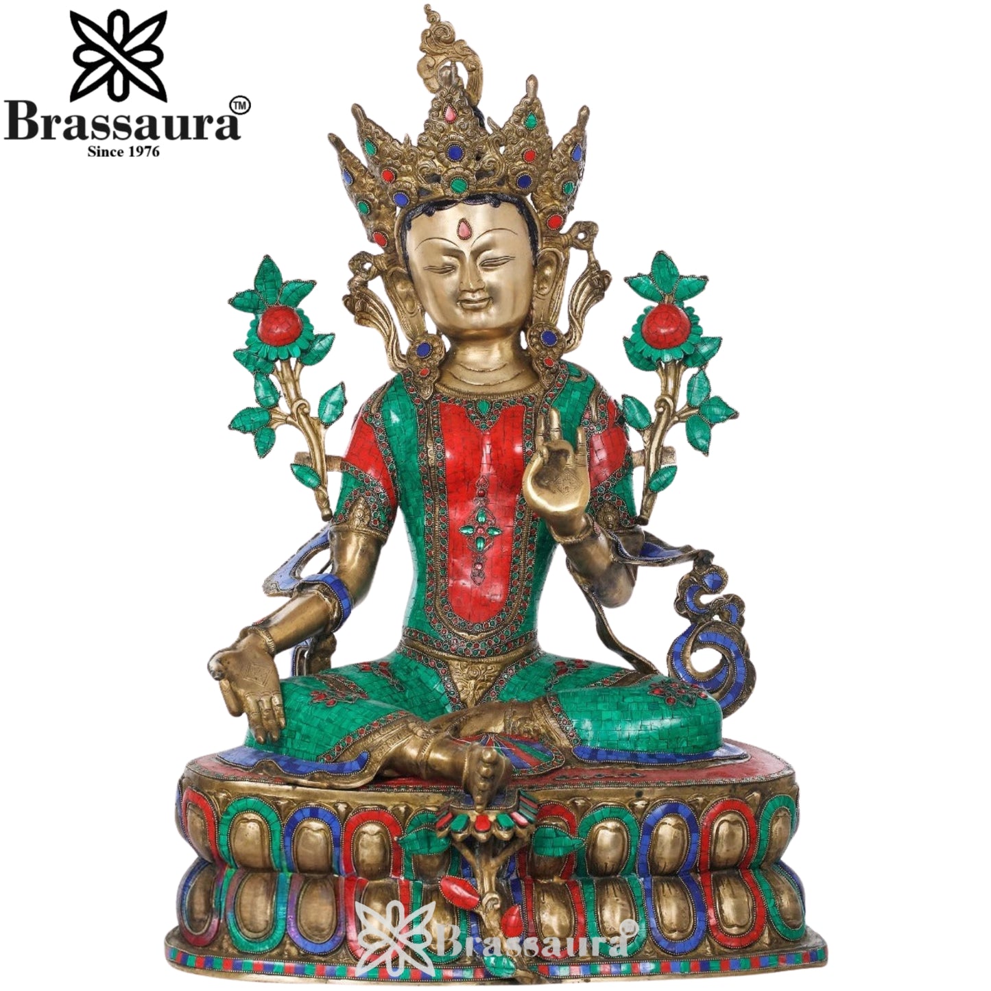 Brass Gem Stone Work Tara Weight 38 Kg & Height 33  Inch