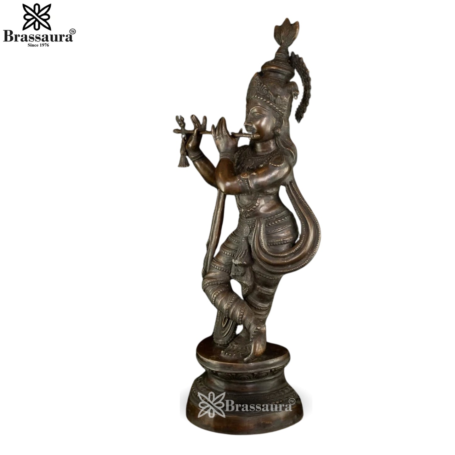 Brass Antique Krishna Murti Weight 23 Kg And Height 35.5 Inch