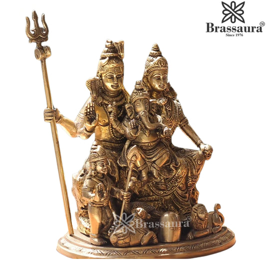 Brassaura® Shiv Parivar Brass Statue | Traditional Handcrafted Finish | Height 9.5 Inches
