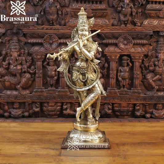 Brass Royal Gold Krishna Murti Weight 17 Kg And Height 28.5 Inch