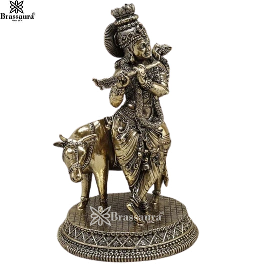 पीतल अति उत्तम गाय कृष्ण मूर्ति वज़न .5 किलो और ऊँचाई 6.8 इंच