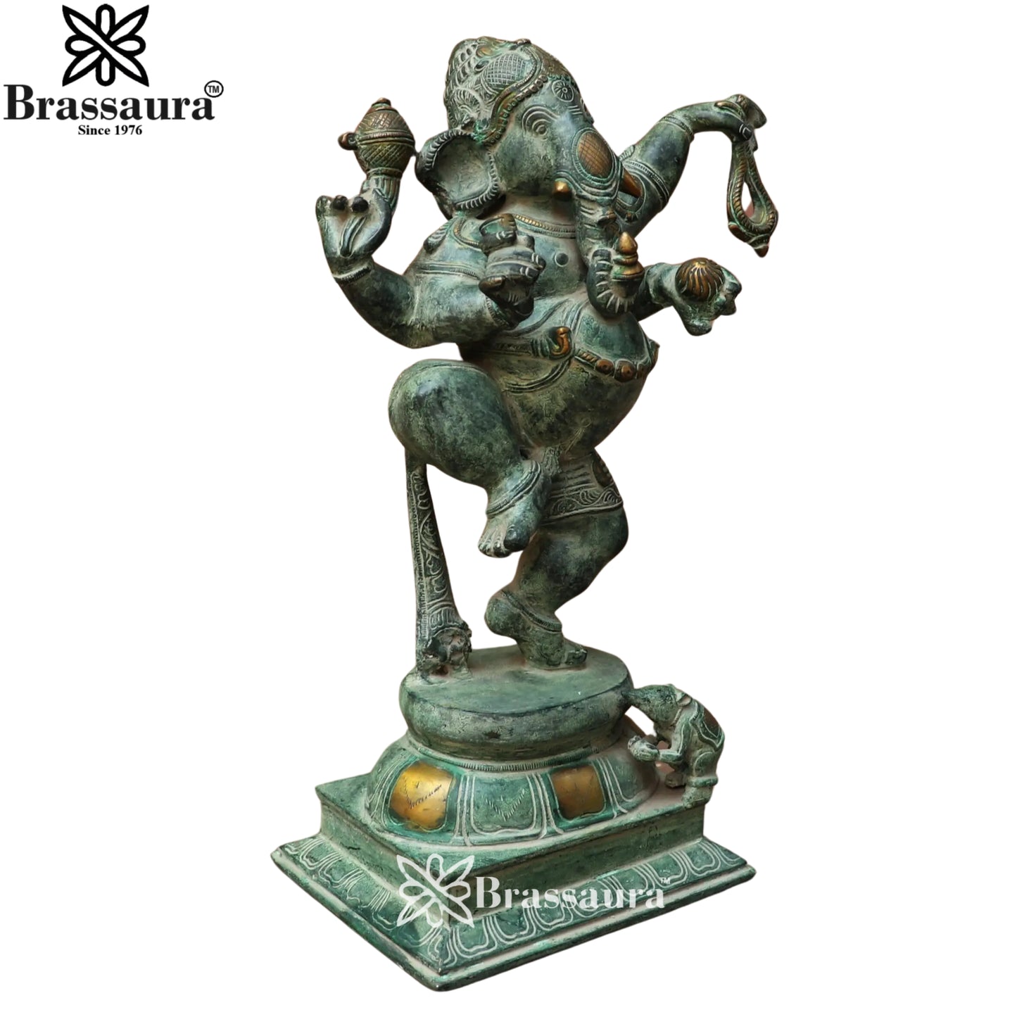 Brass Antique Ganesha Statue Weight 10.5 Kg & Height 17.5 Inch