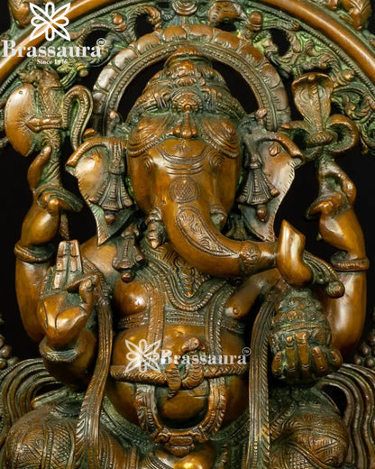 Brass Ring Ganesha Statue Weight 16.8 Kg And Height 18 Inch