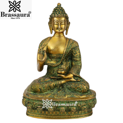 Brass Blessing Buddha With Base Weight 4.2 kg & Height 12 Inch