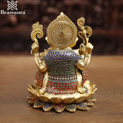 Brass Gem Stone Work Ganesha Weight 5.5 Kg & Height 9.5 Inch
