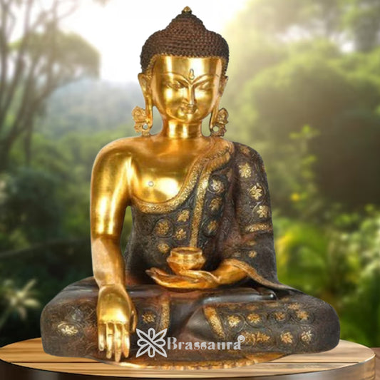 Brass Bhumisprasa Royal Golden Buddha Weight 13 kg & Height 17 Inch