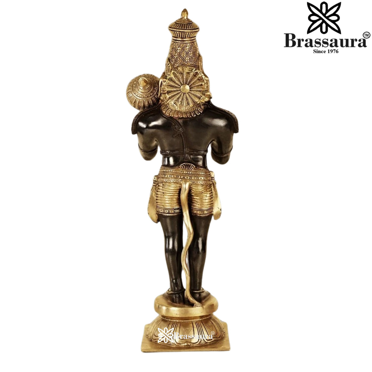 Brassaura® Hanuman Standing Blessing Idol with Golden Brass And Charcoal Black Finish | Pure Superfine Brass Handcrafted Murti | Brass Statue for Home Temple, Pooja Room | Height 21 Inches | Weight 9.2 Kgs