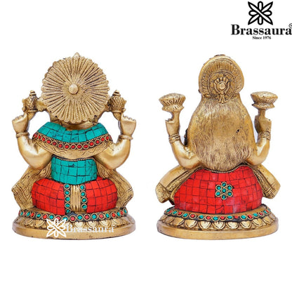 Brass Gem Stone Work Lakshmi Ganesh Weight 5.4 Kg & Height 8 Inch
