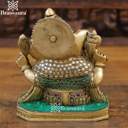 Brass Gem Stone Work Ganesha Weight 3.88 Kg & Height 7.5 Inch
