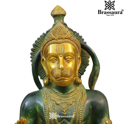Brass Green Patina Hanuman Statue Weight 14 Kg And Height 17.5 Inch
