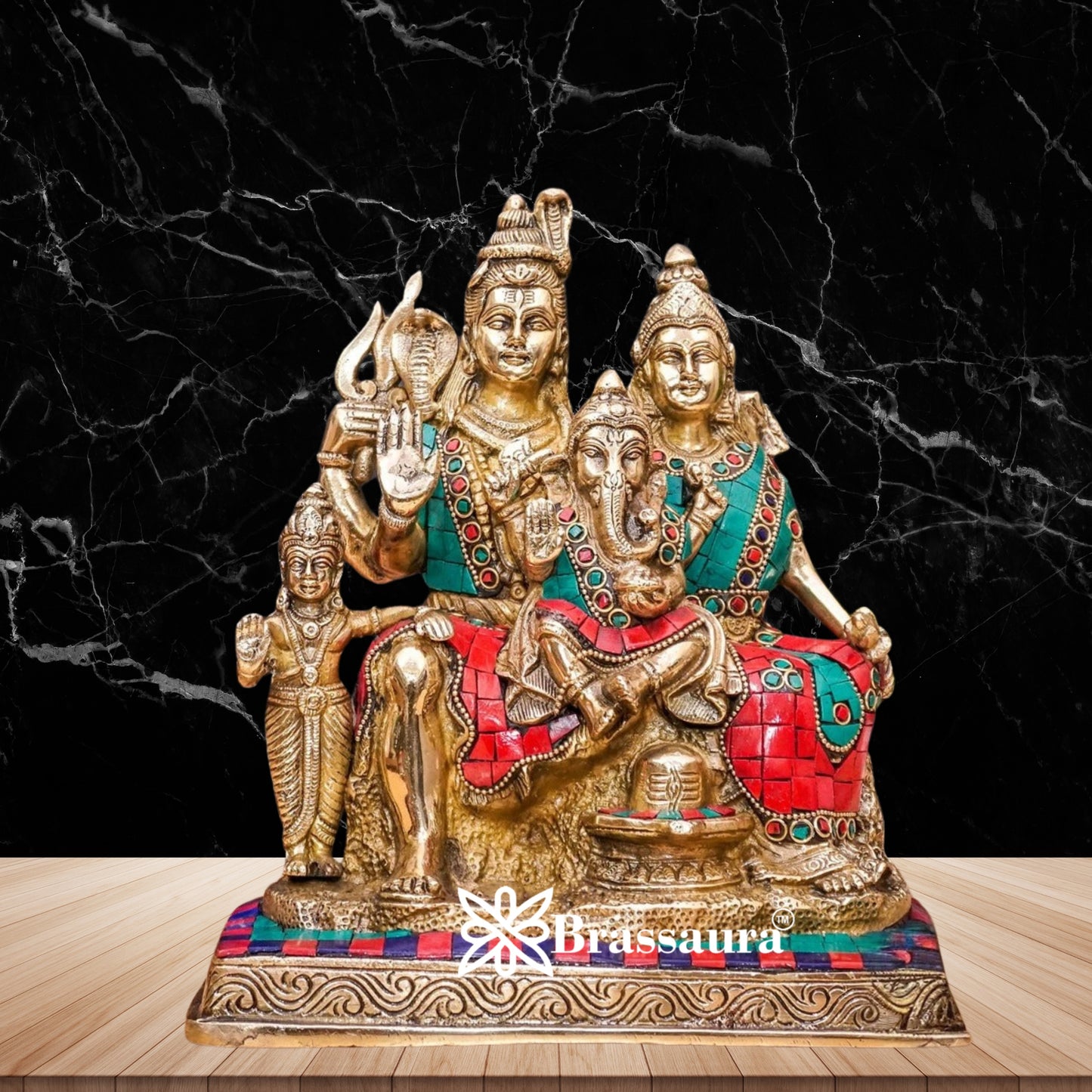 Brass Gem Stone Work Shiv Family  Weight 5.6 Kg & Height 9.5 Inch