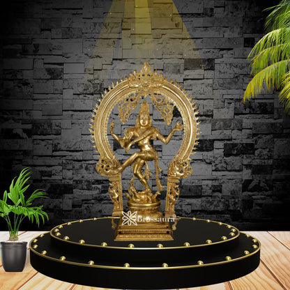 Brass Patina Gold Dancing Natraj Statue Weight 16.3 Kg And Height 26 Inch