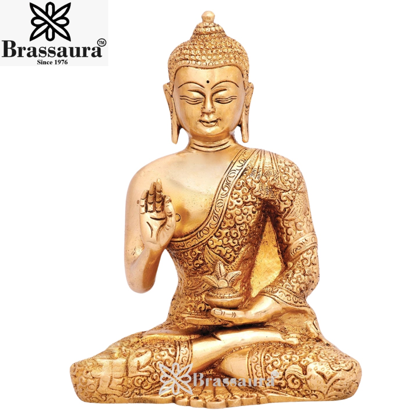 Brass Blessing Artistic Buddha Weight 2.3 kg & Height 8 Inch