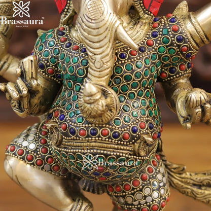 Brass Gem Stone Work Dancing Ganesha Weight 6 Kg & Height 13.5 Inch