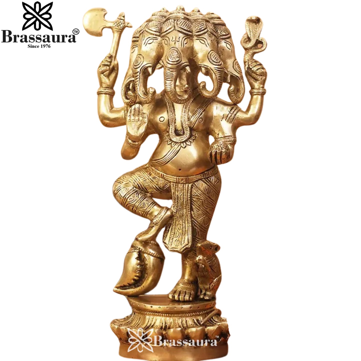 Brass Panchmukhi Ganesha Statue Weight 3.8 Kg & Height 12 Inch