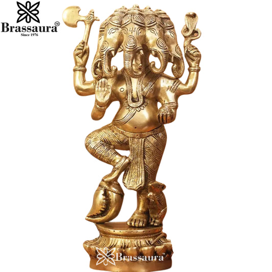 Brass Panchmukhi Ganesha Statue Weight 3.8 Kg & Height 12 Inch