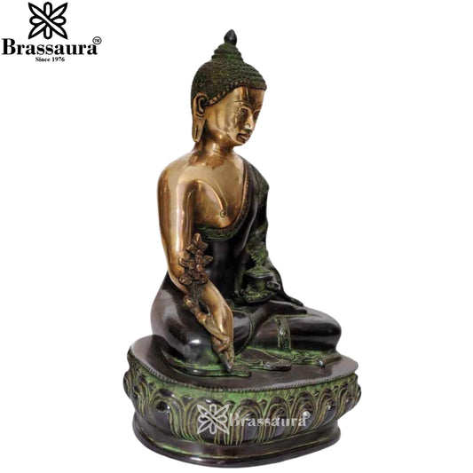 Brassaura® Artistic Buddha Idol for Home & Décor | Pure Superfine Brass Handcrafted Murti, Brass Statue for Home Temple, Pooja Room | Height 13 Inches | Weight 6 Kg