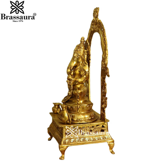 Brassaura® Ganesh Brass Statue Sitting on Sinhasan | Pure Brass | Height 27 Inches