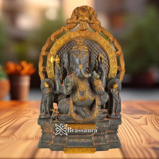 Brass Ring Ganesha Statue Weight 14 Kg & Height 17 Inch