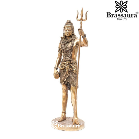 Brassaura™ Premium Brass Shiva Idol – Height 26 Inches & Weight 11 Kgs | Traditional Temple Statue