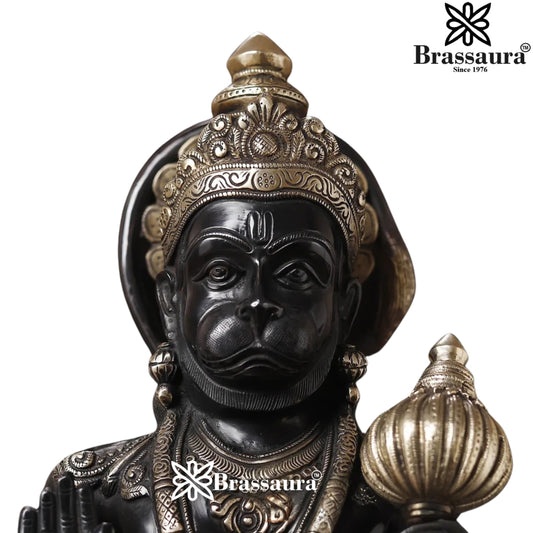 Brassaura® Hanuman Standing Blessing Pose Idol with Golden And Black Finish | Pure Superfine Brass Handcrafted Murti | Brass Statue for Home Temple, Pooja Room | Height 23 Inches | Weight 12.58 Kgs