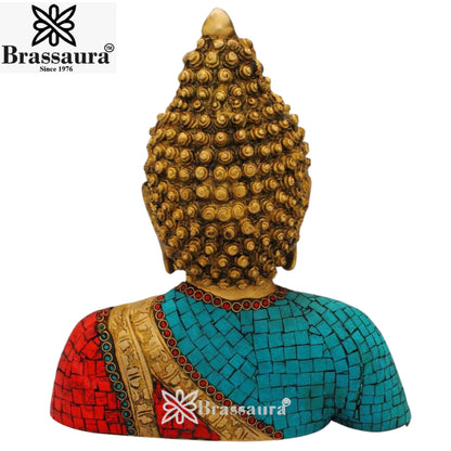 Brass Head  Gem Stone Work Buddha Weight 3.7 kg & Height 11 Inch