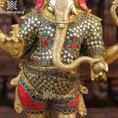 Brass Gem Stone Work Standing Ganesha Weight 11 Kg & Height 19.5 Inch