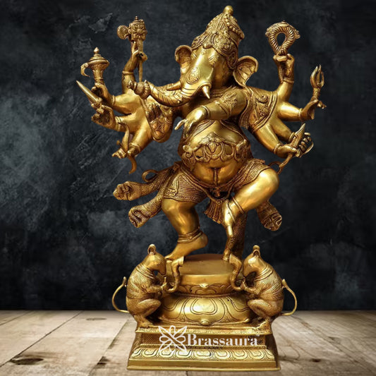 Brass Ten Arm Ganesha Statue Weight 26.7 Kg & Height 26 Inch
