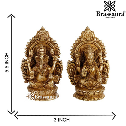 Brassaura™ Elegant Brass Laxmi Ganesha Idol – Height 5.5 Inches & Weight 1.8 Kgs | Devotional Home Décor
