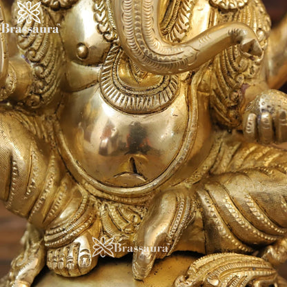 Brass Ganesha On Turtle Weight 7.46 Kg & Height 13 Inch