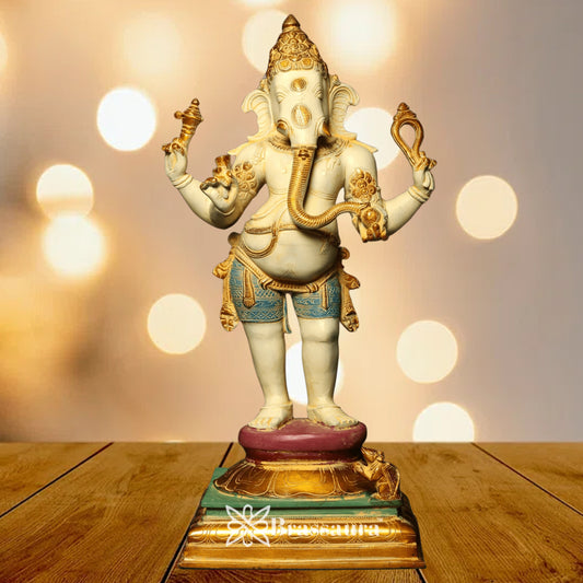 Brass Standing Ganesha Statue Weight 10.7 Kg & Height 19.5 Inch