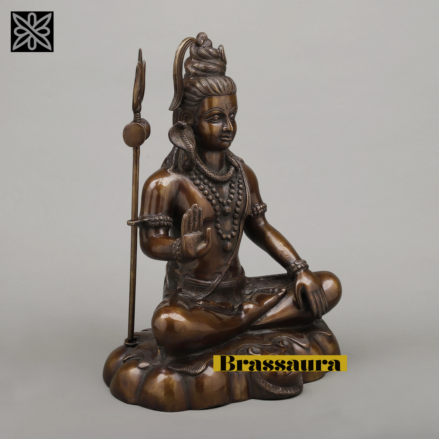 Brassaura™ Pure Brass Lord Shiva Idol – 17.5 Inch Height, 12.860 Kg Weight – Handcrafted Majestic Statue