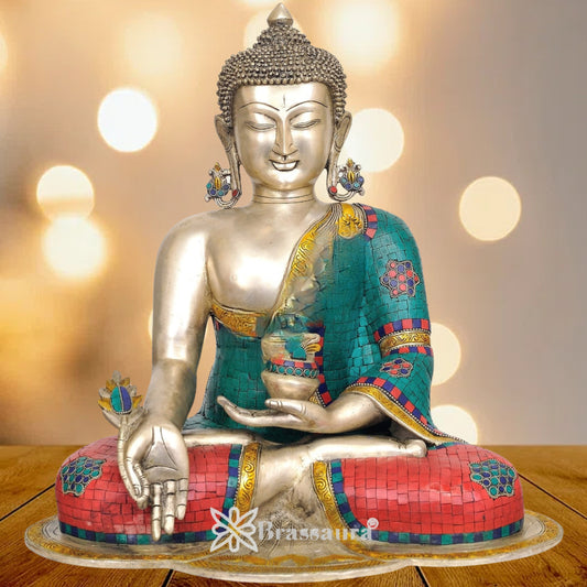 Brass Blessing Gem Stone Work Buddha Weight 18 Kg & Height 18 Inch